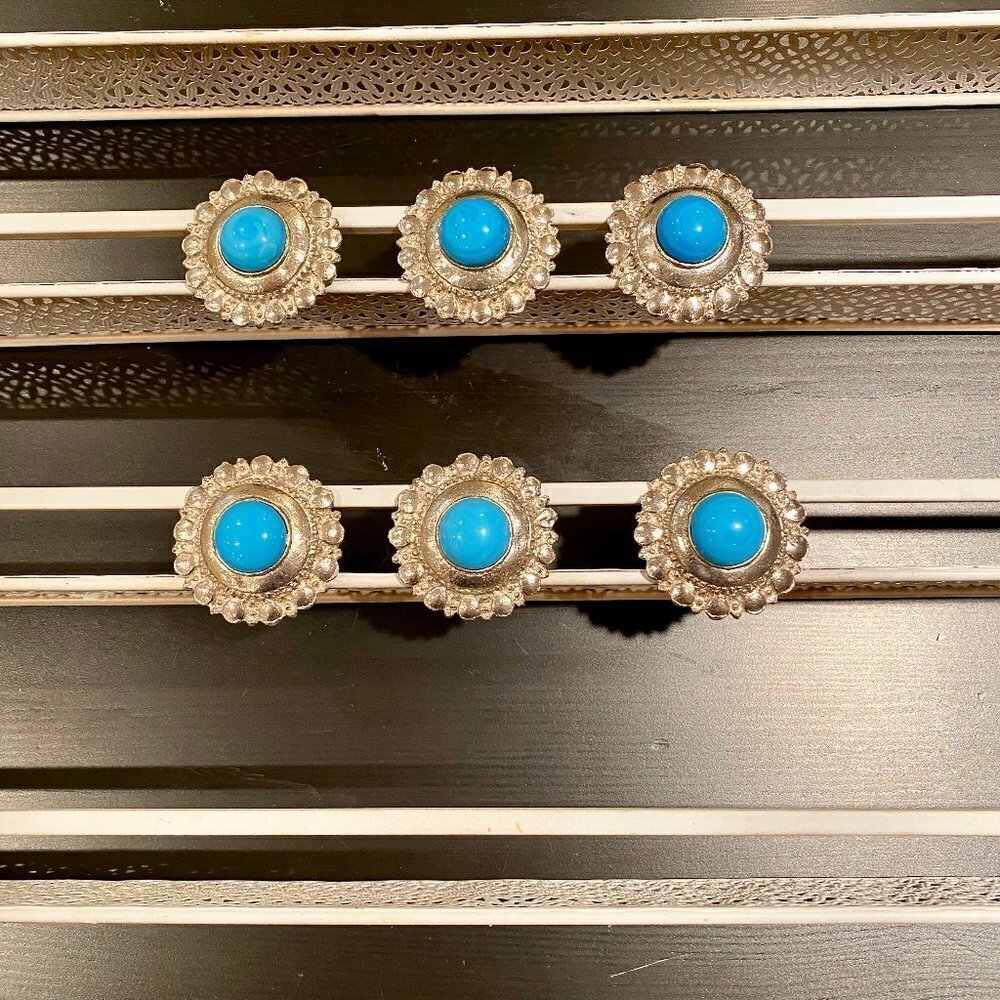 Many new set of 3 metal pull/knob, blue & silver